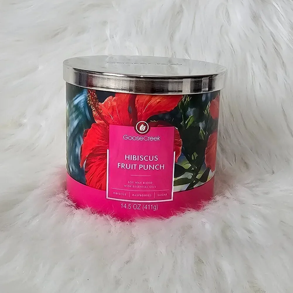 Goose Creek Hibiscus Fruit Punch Soy Wax Essential Oils Jar Candle NEW
